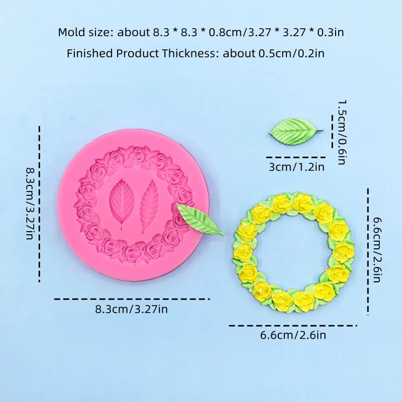 NINEXY 2Pcs Round Rose Wreath Leaves Fondant Chocolate Candy Silicone Mold Cake Decorating Baking Pastry Tools Soap Resin Polymer Clay Mould - Image 2