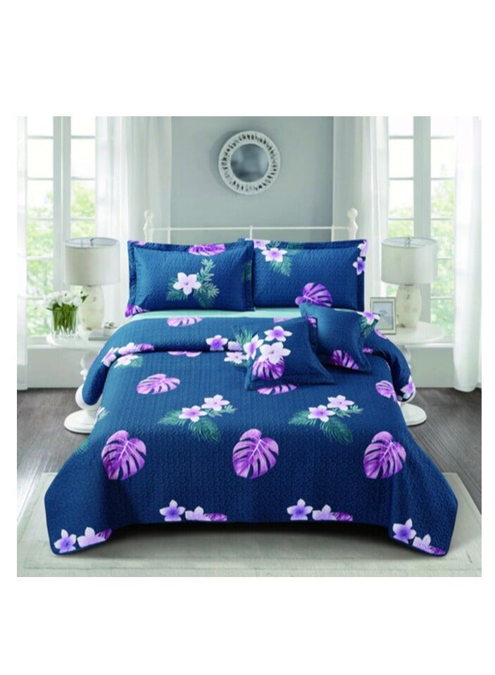 PROMASS 6 Piece Printed Compressed Comforter/Quilt/Bedspread Set King Size ( Comforter + Fitted Sheet + 2 Small Pillow Cases + 2 Large Pillow Cases) Chathams Blue