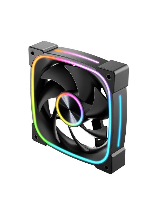 Play Jia Wanjia Interstellar Black Positive Airflow Fan 12cm Chassis Cooling Fan With Synchronous Rgb Lighting 5v 3-pin Argb Pwm Temperature Control Speed Adjustment - Image 3