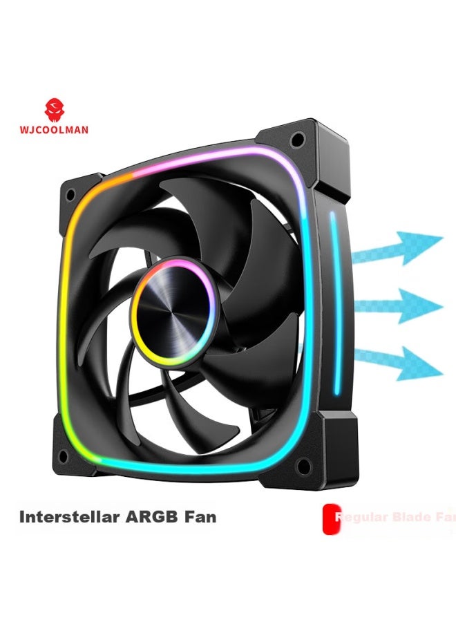Play Jia Wanjia Interstellar Black Positive Airflow Fan 12cm Chassis Cooling Fan With Synchronous Rgb Lighting 5v 3-pin Argb Pwm Temperature Control Speed Adjustment - Image 1
