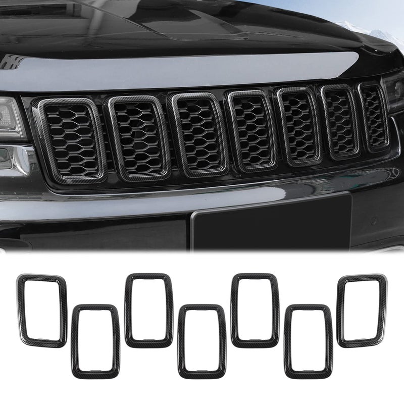 JeCar Front Grill Rings Grille Inserts Cover Trim Kit for 20172020 Jeep Grand Cherokee Carbon Fiber 7Pcs - Image 2