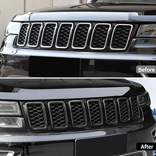 JeCar Front Grill Rings Grille Inserts Cover Trim Kit for 20172020 Jeep Grand Cherokee Carbon Fiber 7Pcs - Image 3