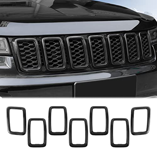 JeCar Front Grill Rings Grille Inserts Cover Trim Kit for 20172020 Jeep Grand Cherokee Carbon Fiber 7Pcs - Image 1