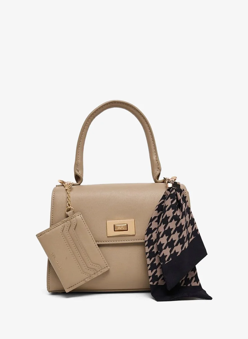 Anne Klein Logo Metal Scarf Detail Top Handle Bag