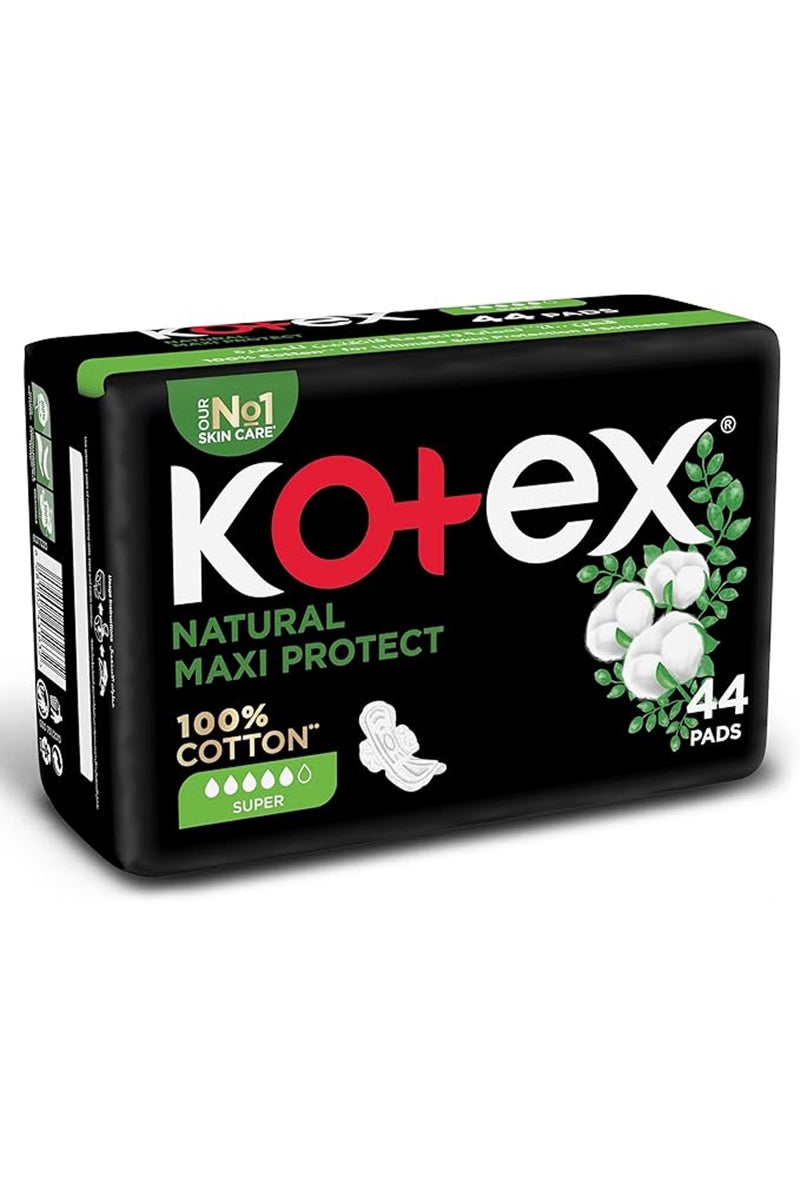 Kotex وسادات ماكسي بروتكت الطبيعية 100% قطن مع أجنحة - Image 2
