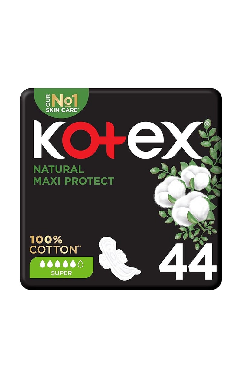Kotex وسادات ماكسي بروتكت الطبيعية 100% قطن مع أجنحة - Image 1