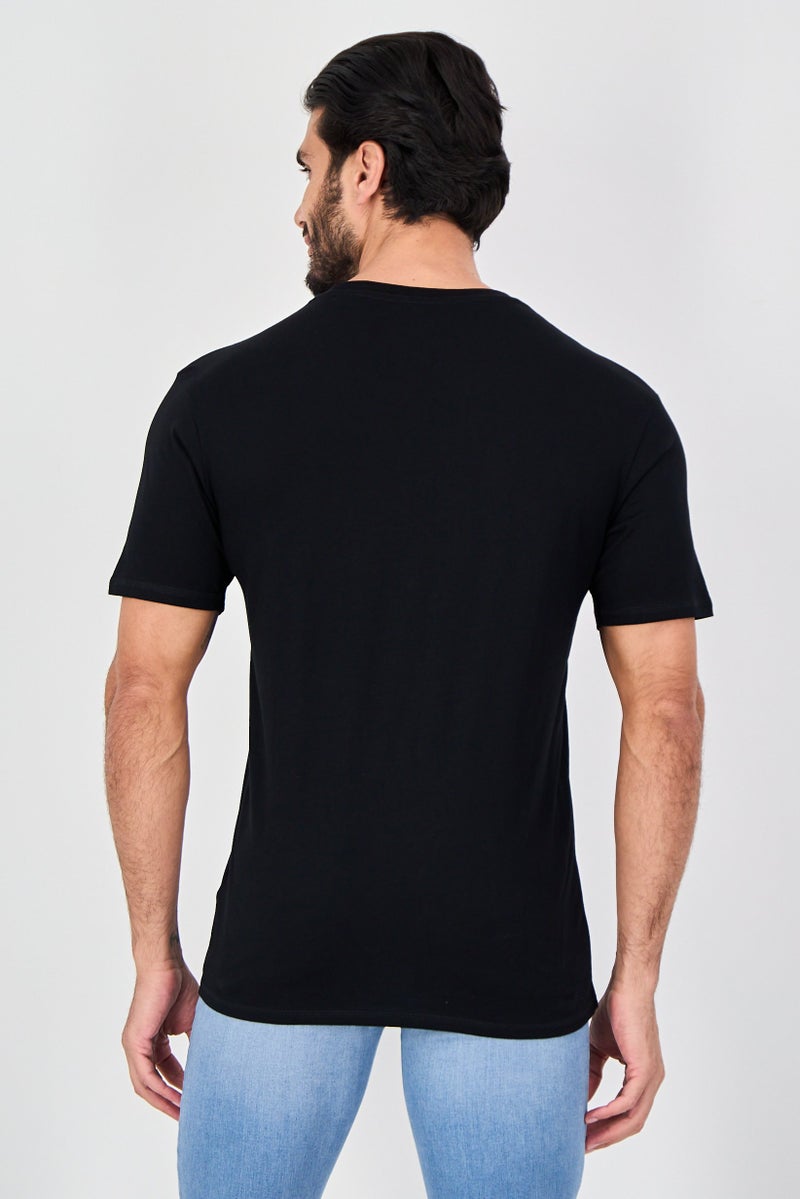 Buffalo Men Crew Neck Short Sleeve Brand Logo T-Shirt, Black - Image 3