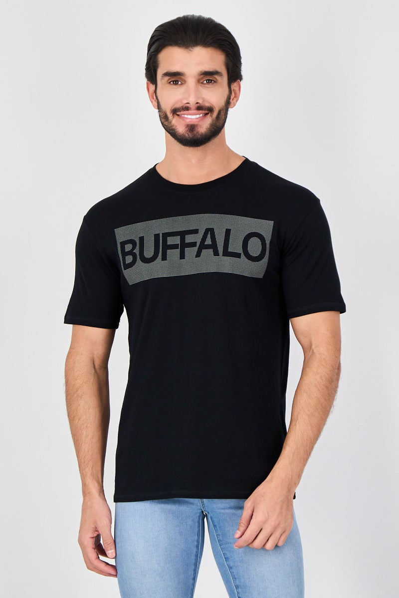 Buffalo Men Crew Neck Short Sleeve Brand Logo T-Shirt, Black - Image 1