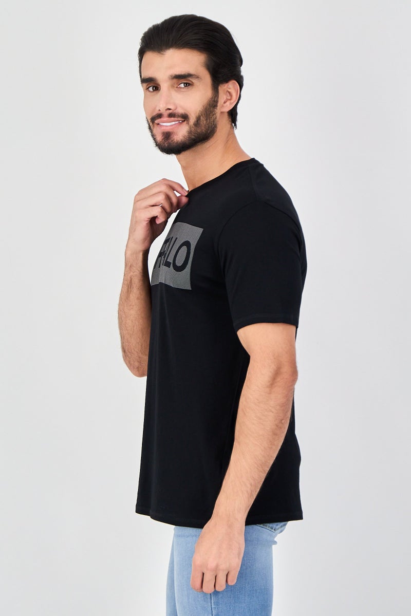 Buffalo Men Crew Neck Short Sleeve Brand Logo T-Shirt, Black - Image 2