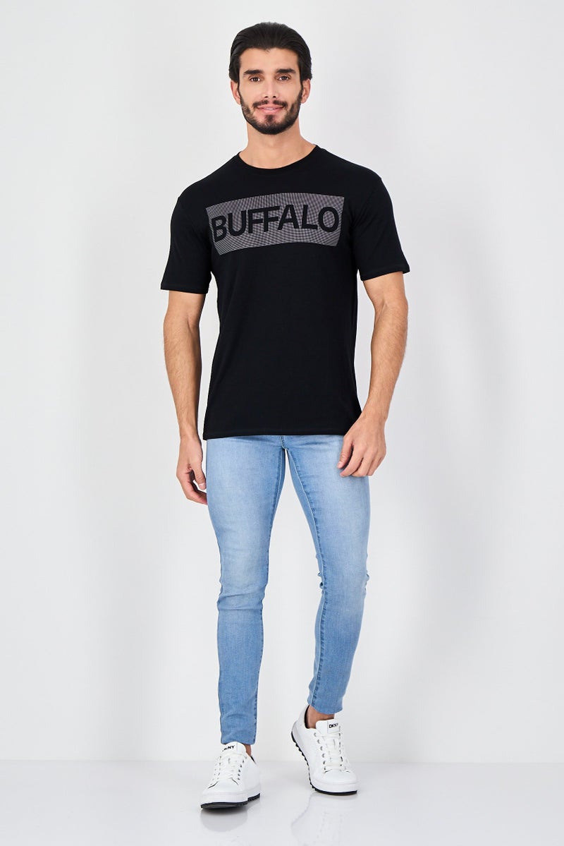 Buffalo Men Crew Neck Short Sleeve Brand Logo T-Shirt, Black - Image 4