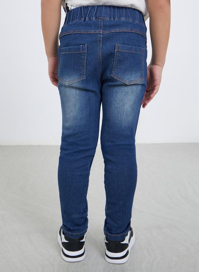 ستايلي جينز سادة بخصر مطاطي وقصة عادية - Image 4