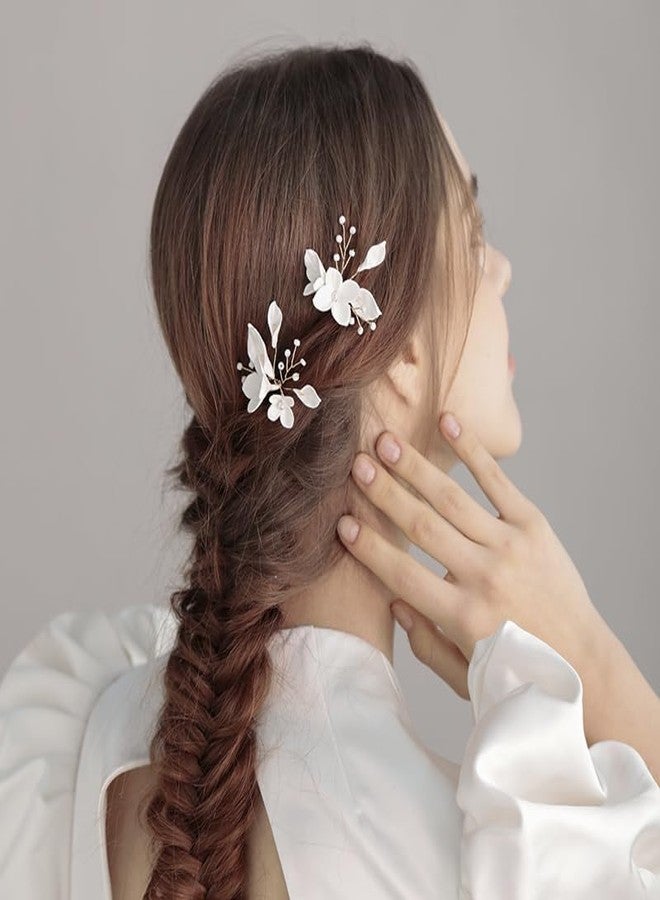 SELFCLOUD Handmade Wedding Hair Pins White Flower Wedding Hair Accessories for Brides Bridesmaids Party - Image 3
