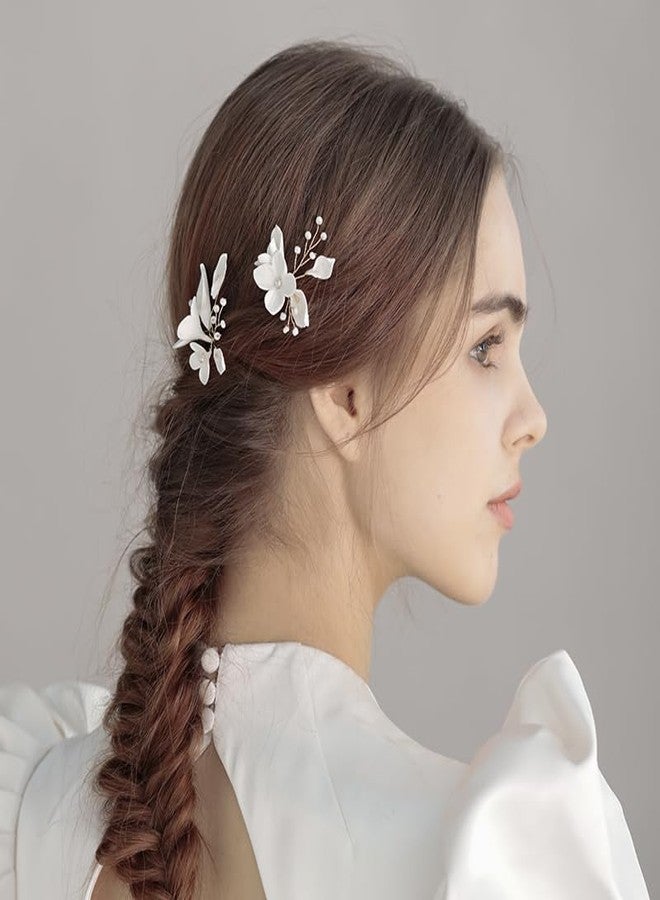 SELFCLOUD Handmade Wedding Hair Pins White Flower Wedding Hair Accessories for Brides Bridesmaids Party - Image 1
