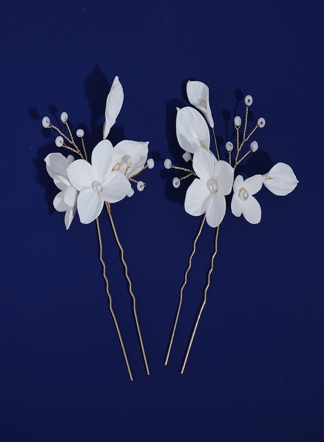 SELFCLOUD Handmade Wedding Hair Pins White Flower Wedding Hair Accessories for Brides Bridesmaids Party - Image 5