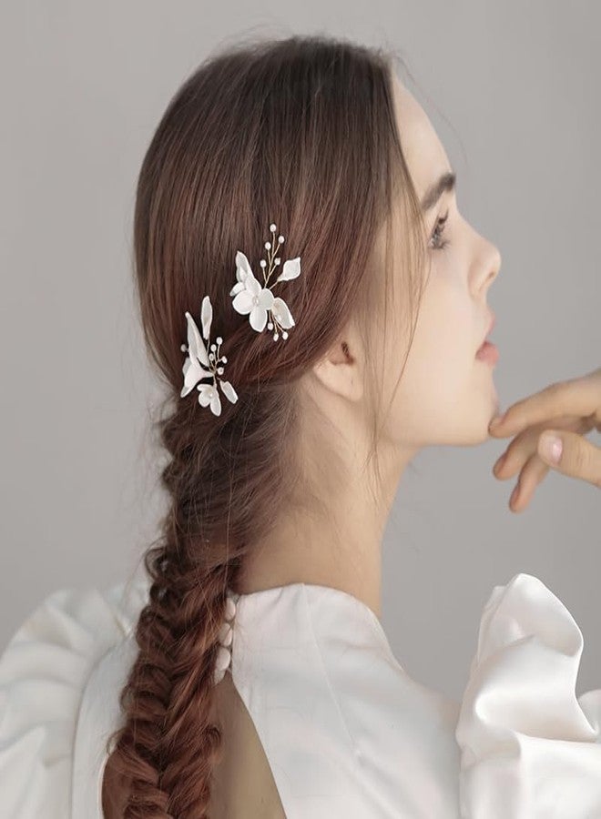 SELFCLOUD Handmade Wedding Hair Pins White Flower Wedding Hair Accessories for Brides Bridesmaids Party - Image 4