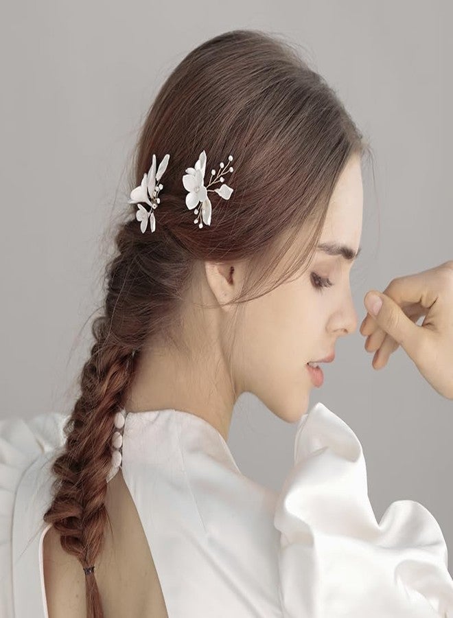 SELFCLOUD Handmade Wedding Hair Pins White Flower Wedding Hair Accessories for Brides Bridesmaids Party - Image 2