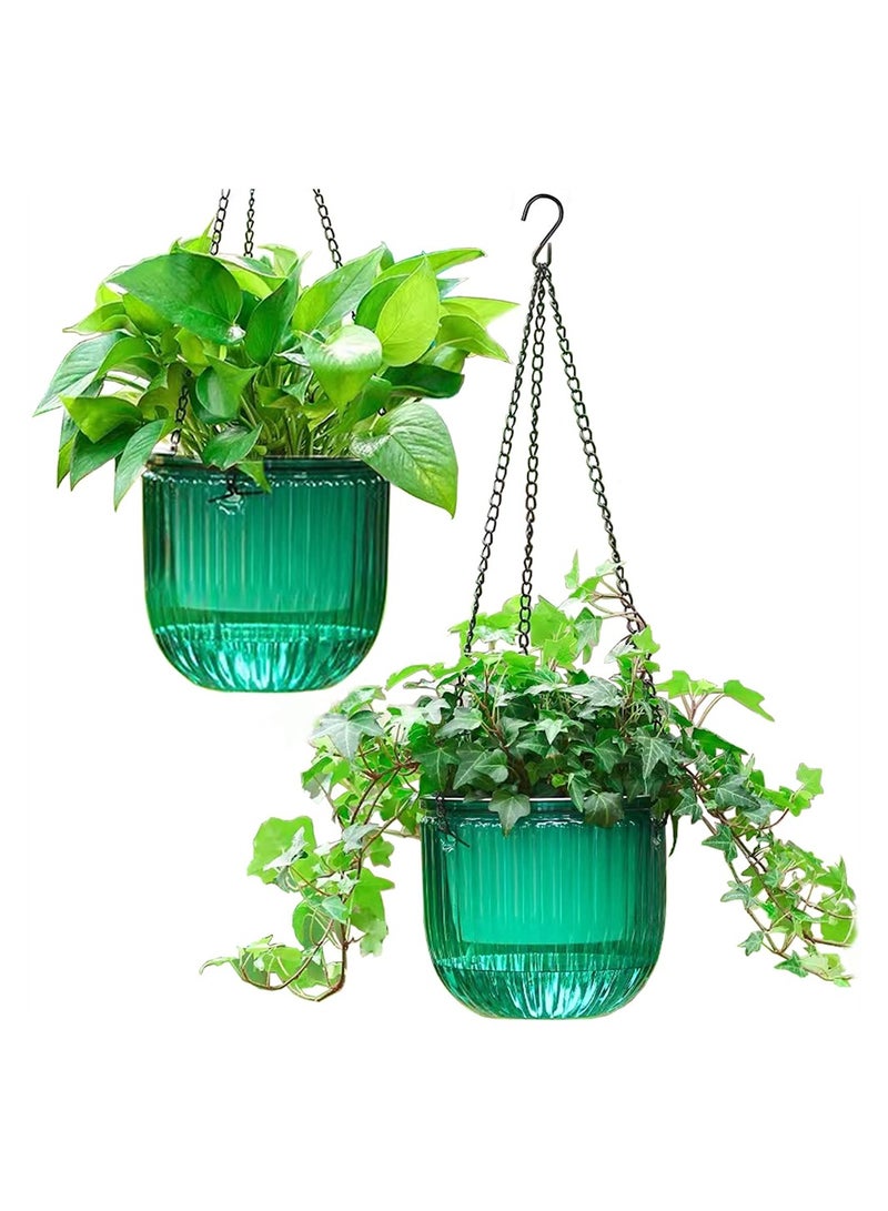 كابتن تيك Self Watering Hanging Planters 2 Pack 6.5 Inch Versatile Indoor Outdoor Basket with Drainage Holes and Hooks for Home Garden Emerald - Image 1
