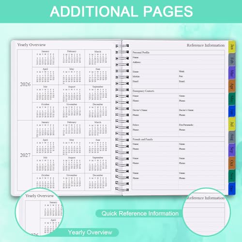 Nokingo 2026 Planner - Weekly & Monthly Planner Runs January 2026 to December 2026, 6.25" x 8.25", 12 Monthly Tabs, 14 Notes Pages, Inner Pocket, Flexible Cover with Twin-Wire Binding, Planners 2026 - Image 4