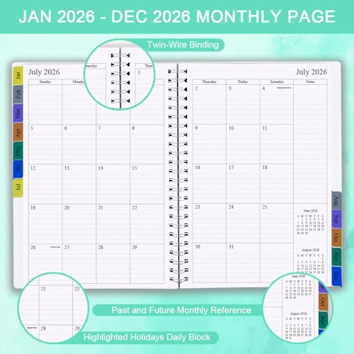 Nokingo 2026 Planner - Weekly & Monthly Planner Runs January 2026 to December 2026, 6.25" x 8.25", 12 Monthly Tabs, 14 Notes Pages, Inner Pocket, Flexible Cover with Twin-Wire Binding, Planners 2026 - Image 2