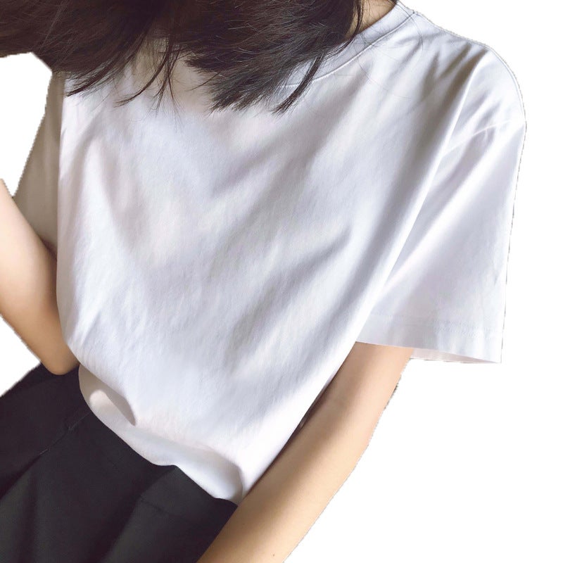 Short-Sleeved T-Shirt Women'S White Korean-Style 2024 Student Bottoming Slim-Fit Solid Color Simple T-Shirt Top Clothes - Image 5
