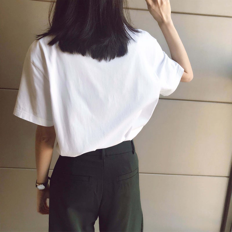 Short-Sleeved T-Shirt Women'S White Korean-Style 2024 Student Bottoming Slim-Fit Solid Color Simple T-Shirt Top Clothes - Image 4