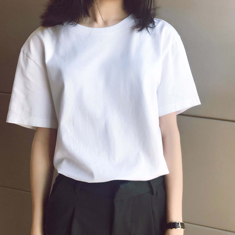 Short-Sleeved T-Shirt Women'S White Korean-Style 2024 Student Bottoming Slim-Fit Solid Color Simple T-Shirt Top Clothes - Image 2