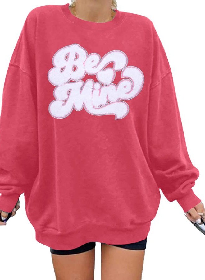 VILOVE Valentines Sweatshirts for Women Be Mine Glitter Patch Valentine Shirts Oversized Love Heart Holiday Outfits, Lotus Root Pink, M - Image 1