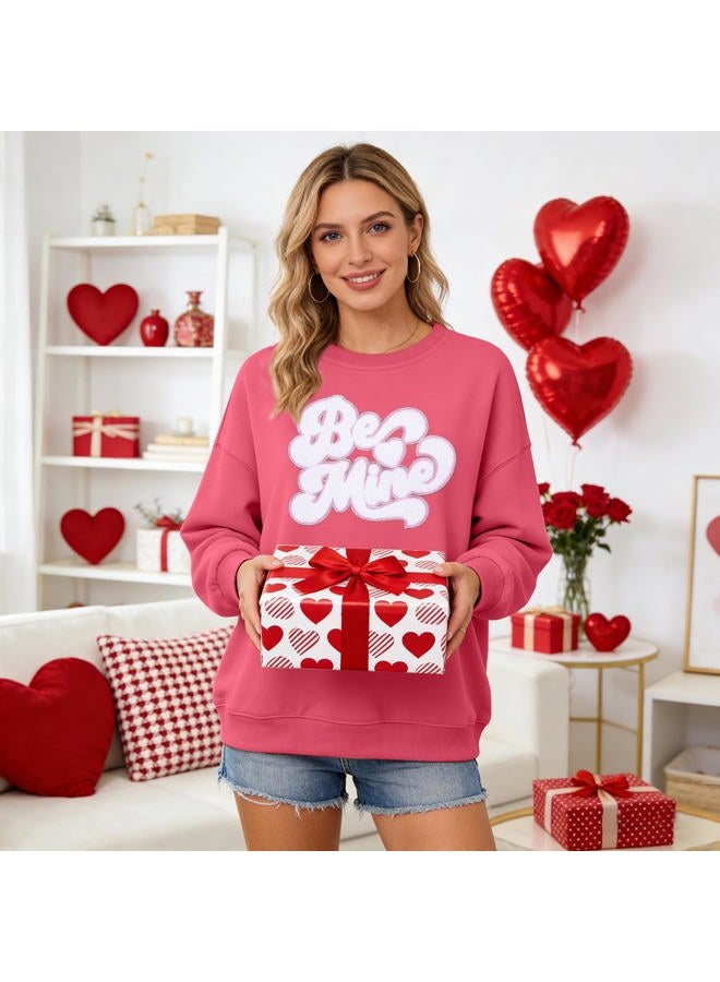 VILOVE Valentines Sweatshirts for Women Be Mine Glitter Patch Valentine Shirts Oversized Love Heart Holiday Outfits, Lotus Root Pink, M - Image 2