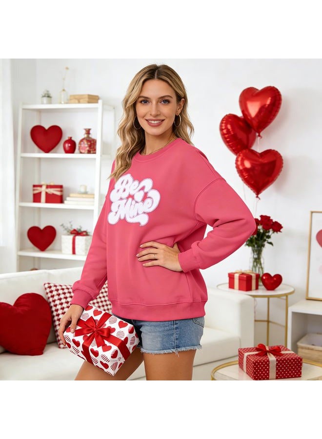 VILOVE Valentines Sweatshirts for Women Be Mine Glitter Patch Valentine Shirts Oversized Love Heart Holiday Outfits, Lotus Root Pink, M - Image 5