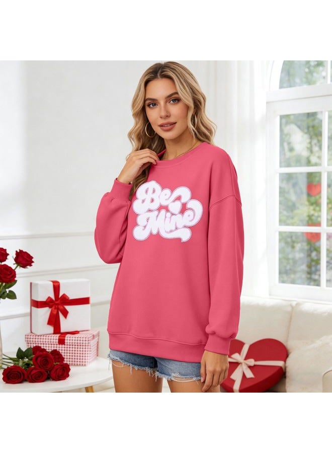 VILOVE Valentines Sweatshirts for Women Be Mine Glitter Patch Valentine Shirts Oversized Love Heart Holiday Outfits, Lotus Root Pink, M - Image 3