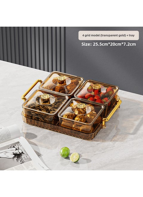 Transparent Candy Box with Dust Cover and Tray4 grids with lid (transparent gold) + tray 4 grids with lid (transparent gold) + tray