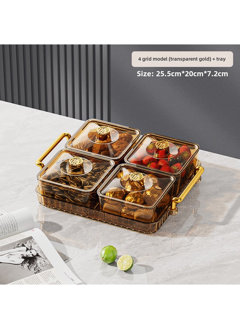 Transparent Candy Box with Dust Cover and Tray4 grids with lid (transparent gold) + tray 4 grids with lid (transparent gold) + tray