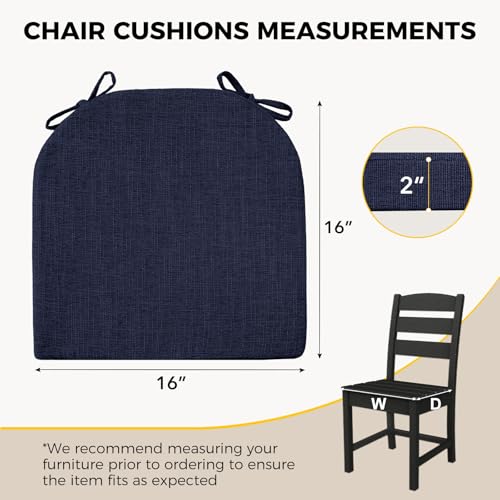 downluxe Indoor Chair Cushions for Dining Chairs Soft and Comfortable Textured Foam Kitchen Chair Pads with Ties and NonSlip Backing 16 x 16 x 2 Navy 6 Pack - Image 3
