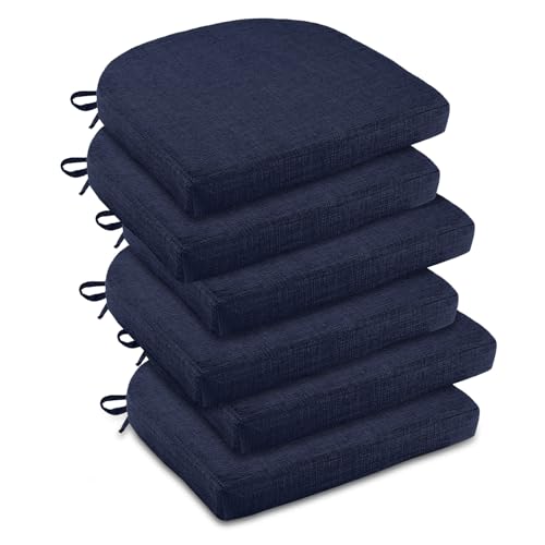 downluxe Indoor Chair Cushions for Dining Chairs Soft and Comfortable Textured Foam Kitchen Chair Pads with Ties and NonSlip Backing 16 x 16 x 2 Navy 6 Pack - Image 1