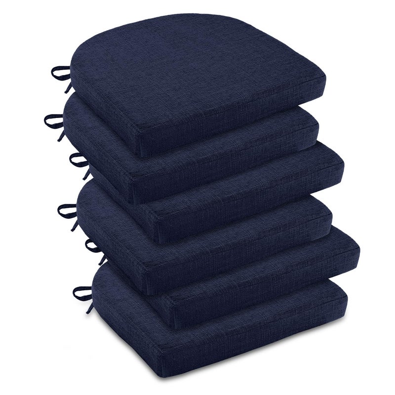 downluxe Indoor Chair Cushions for Dining Chairs Soft and Comfortable Textured Foam Kitchen Chair Pads with Ties and NonSlip Backing 16 x 16 x 2 Navy 6 Pack - Image 2