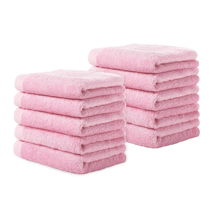 Yoofoss Washcloths Towel Set 10 Pack Baby Rayon Derived from Bamboo Wash Cloth for Bathroom-Hotel-Spa-Kitchen Multi-Purpose Fingertip Towels and Face Cloths 10'' x 10'' - Pink - Image 1