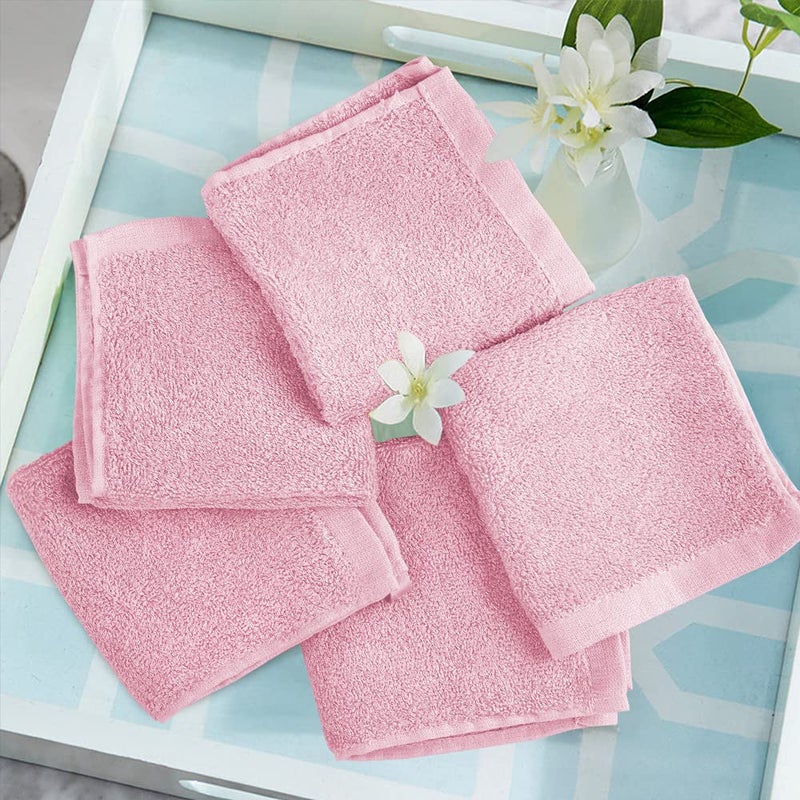 Yoofoss Washcloths Towel Set 10 Pack Baby Rayon Derived from Bamboo Wash Cloth for Bathroom-Hotel-Spa-Kitchen Multi-Purpose Fingertip Towels and Face Cloths 10'' x 10'' - Pink - Image 2