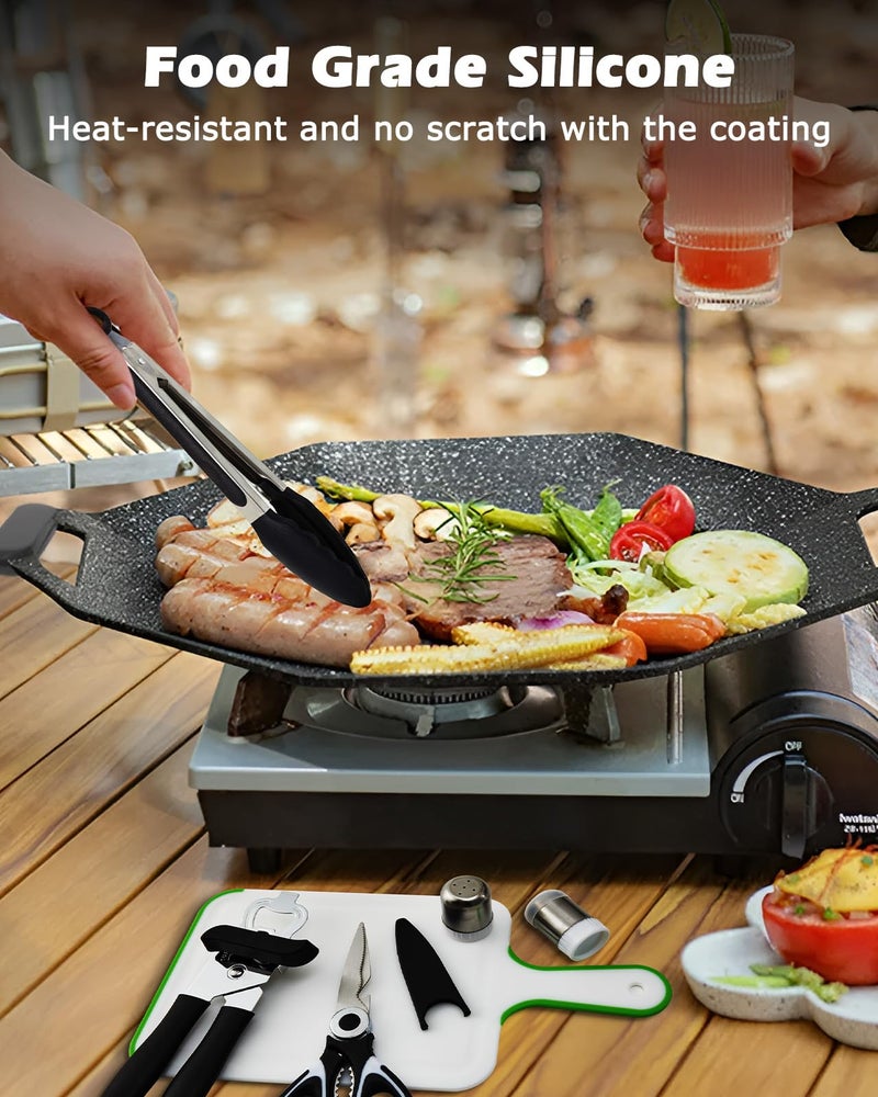 Hozzen Camping Cooking Utensil Set - Car Camping Essentials Cooking Gear for Outdoor Kitchen Grilling, Stainless Steel & Silicone Ideal Gift for RV Tent Camper, Picnics, BBQs - Image 5