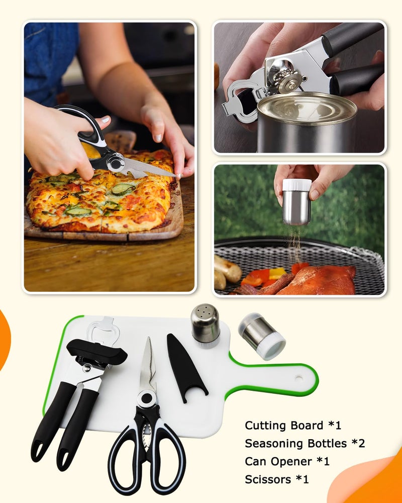 Hozzen Camping Cooking Utensil Set - Car Camping Essentials Cooking Gear for Outdoor Kitchen Grilling, Stainless Steel & Silicone Ideal Gift for RV Tent Camper, Picnics, BBQs - Image 4