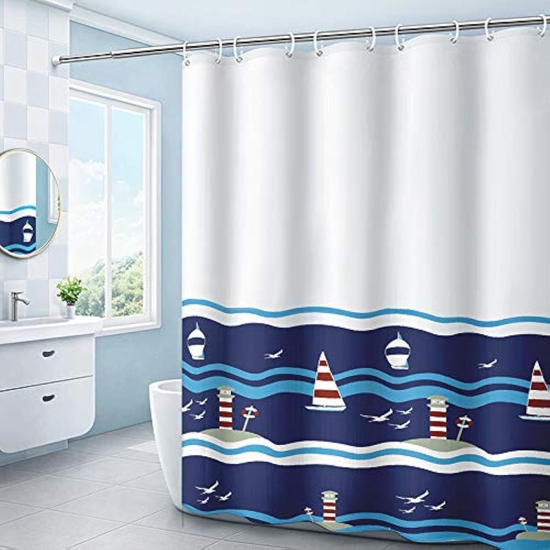DEARART Bath Ocean Style Shower Curtain Liner for Bathroom, 180cm(L)*150cm(W) Fabric Shower Curtain Set with Grommet and Hooks, 100% Waterproof Easy Care Machine Washable - Image 1