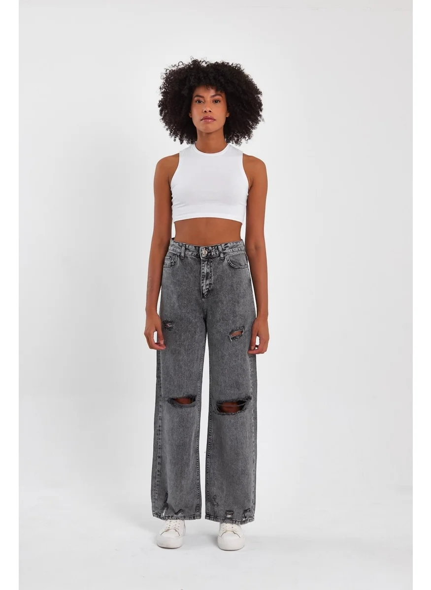 Alexander Gardi Special Collection Wide Leg Denim Trousers with Ripped Details (AG-1058G)