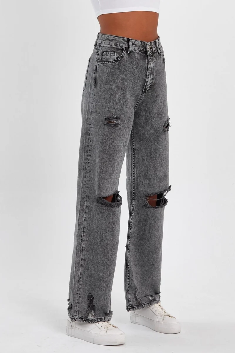 Alexander Gardi Special Collection Wide Leg Denim Trousers with Ripped Details (AG-1058G)