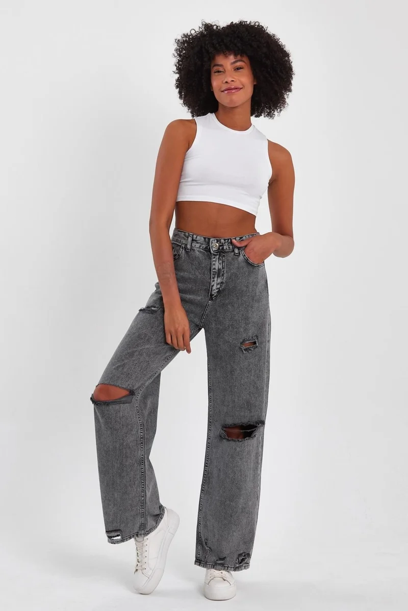 Alexander Gardi Special Collection Wide Leg Denim Trousers with Ripped Details (AG-1058G)