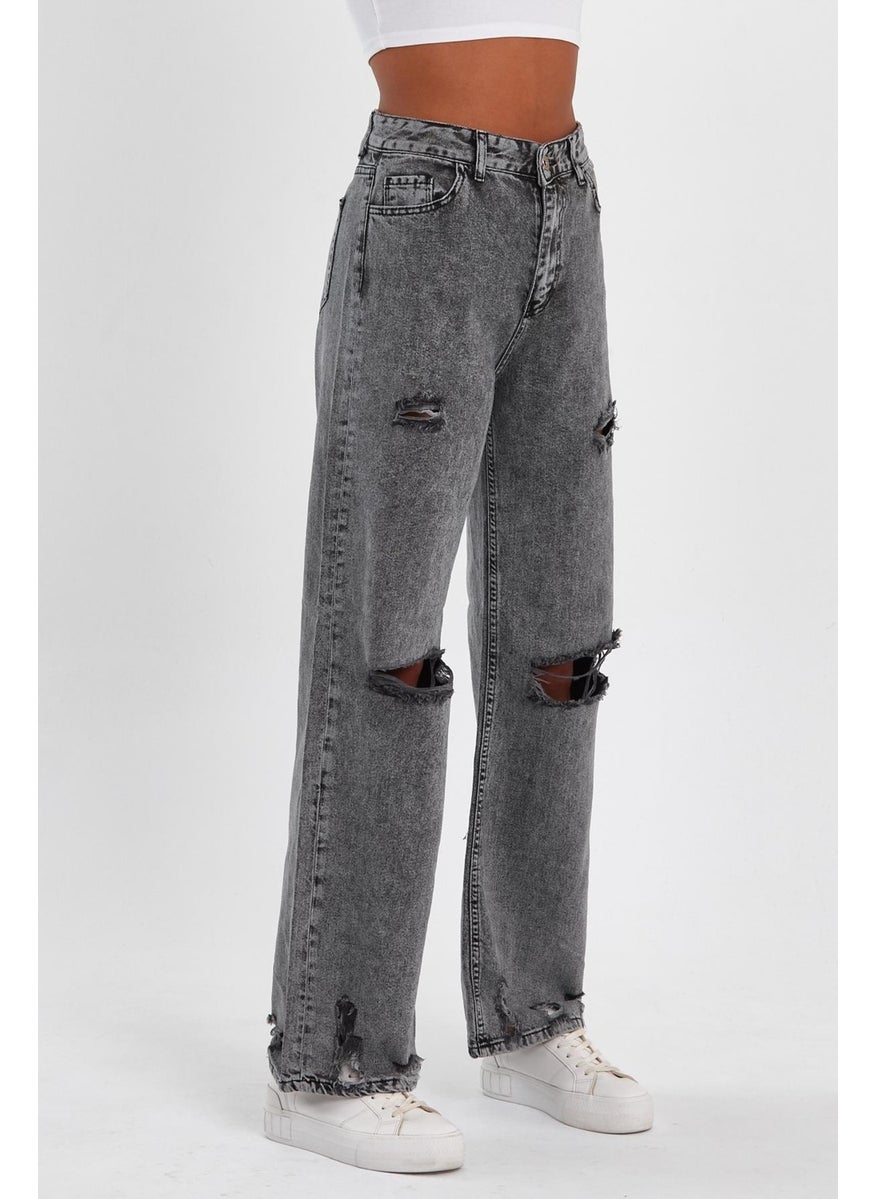 Alexander Gardi - Alexandergardi Special Collection Ripped Detailed Wide Leg Denim Trousers (AG-1058G) - Image 1