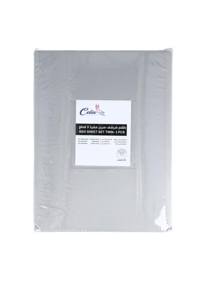 Celia 3-Piece Superior Quality Elegant Bedsheet Set Light Grey Twin - Image 1