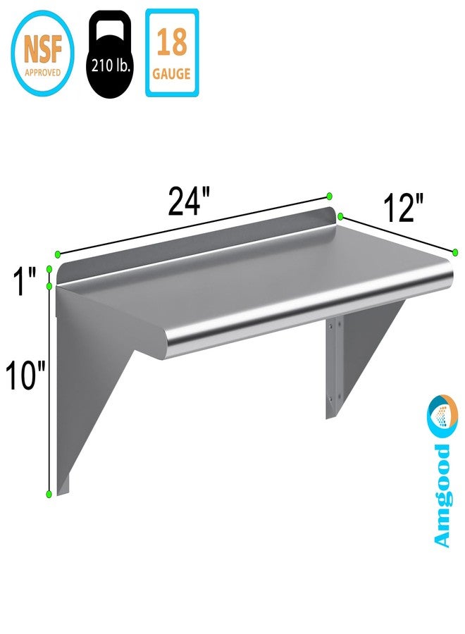 AmGood Stainless Steel Wall Shelf | 24" Long 12" Deep | Metal Shelving | Garage, Laundry, Storage, Utility Room | Restaurant, Kitchen | Food Prep | NSF Certified - Image 3