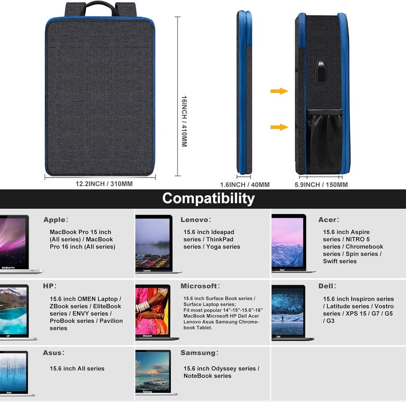 ZINZ Slim & Expandable Laptop Backpack 15 15.6 16 Inch Case, Water Resistant Travel Backpack Compatible with MacBook Pro/Neo 16" 15", Dell XPS 15 16 and Most 15" 15.6" 16" Notebooks - Image 2