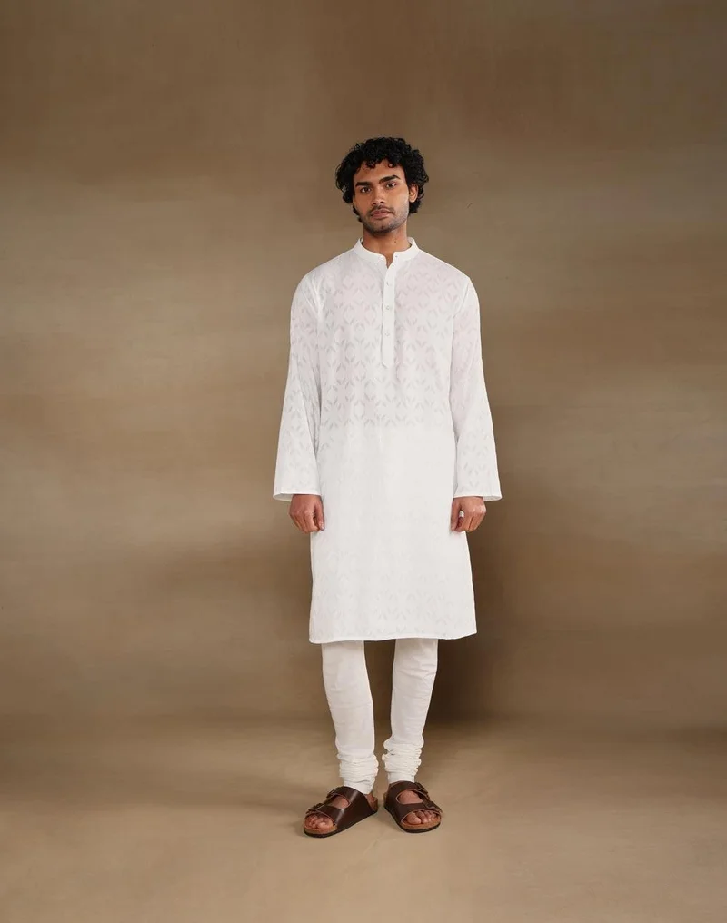 فاب انديا White Cotton Long Kurta