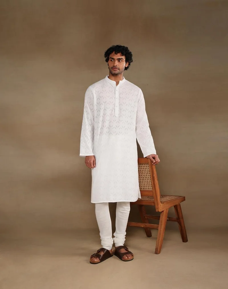 فاب انديا White Cotton Long Kurta