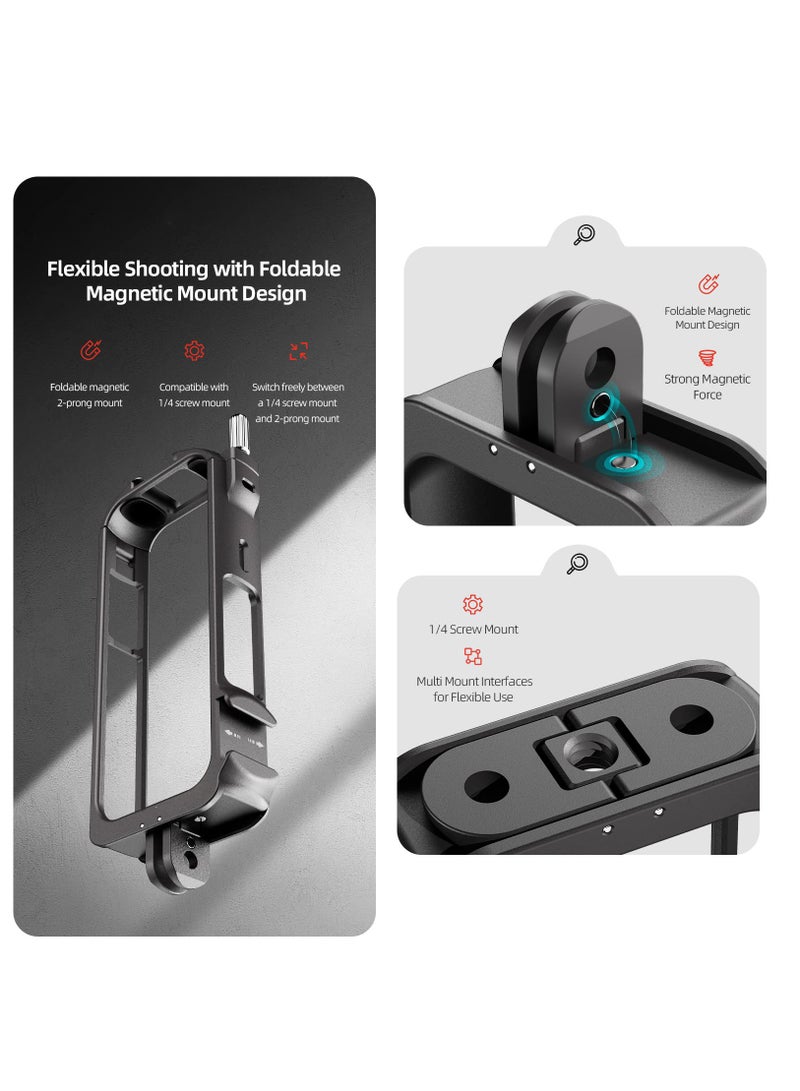 SYOSI Aluminum Protective Frame and Silicone Lens Guards Cap for Insta360 ONE X3, Metal Durable Housing Cage with Cold Shoe Mount, Bundle Include Metal Cage and Lens Protector - Image 3